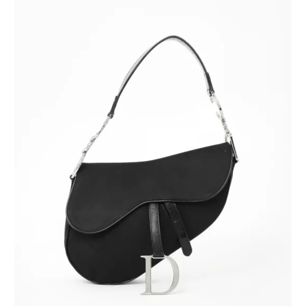 Dior Black Shoulder Bag with Curved Shape and Silver Emblem